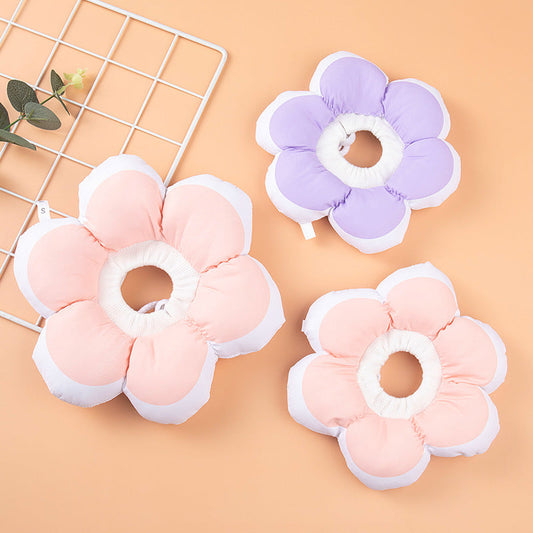 KFX-0685373 Cute Flower Circular Pet Collar in Monochrome Pink and Purple - Adjustable Polyester Design, Multiple Sizes Available