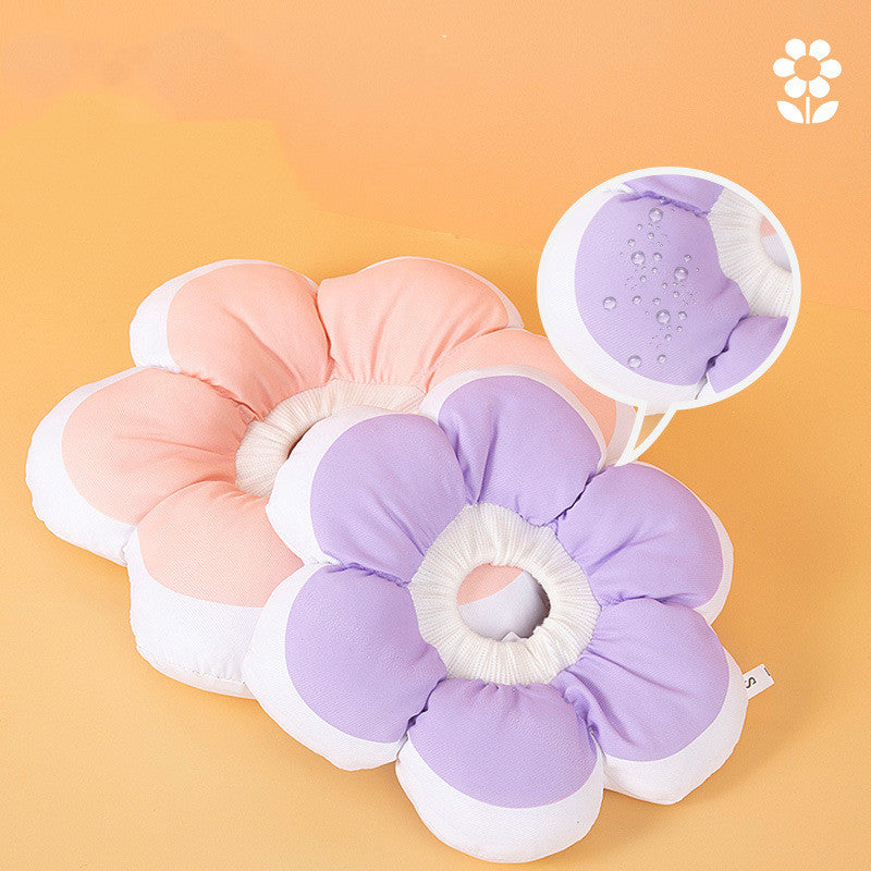 KFX-0685373 Cute Flower Circular Pet Collar in Monochrome Pink and Purple - Adjustable Polyester Design, Multiple Sizes Available