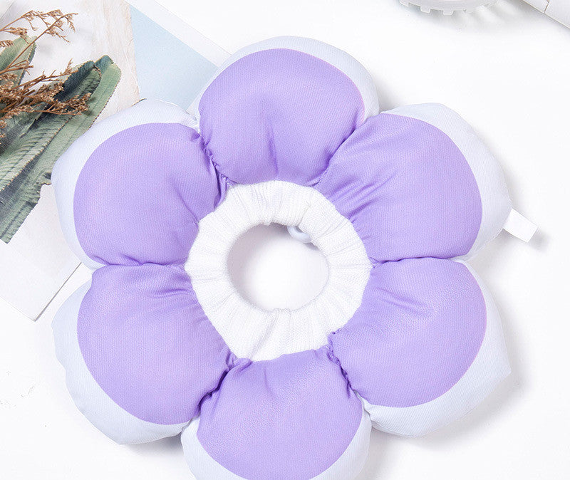 KFX-0685373 Cute Flower Circular Pet Collar in Monochrome Pink and Purple - Adjustable Polyester Design, Multiple Sizes Available