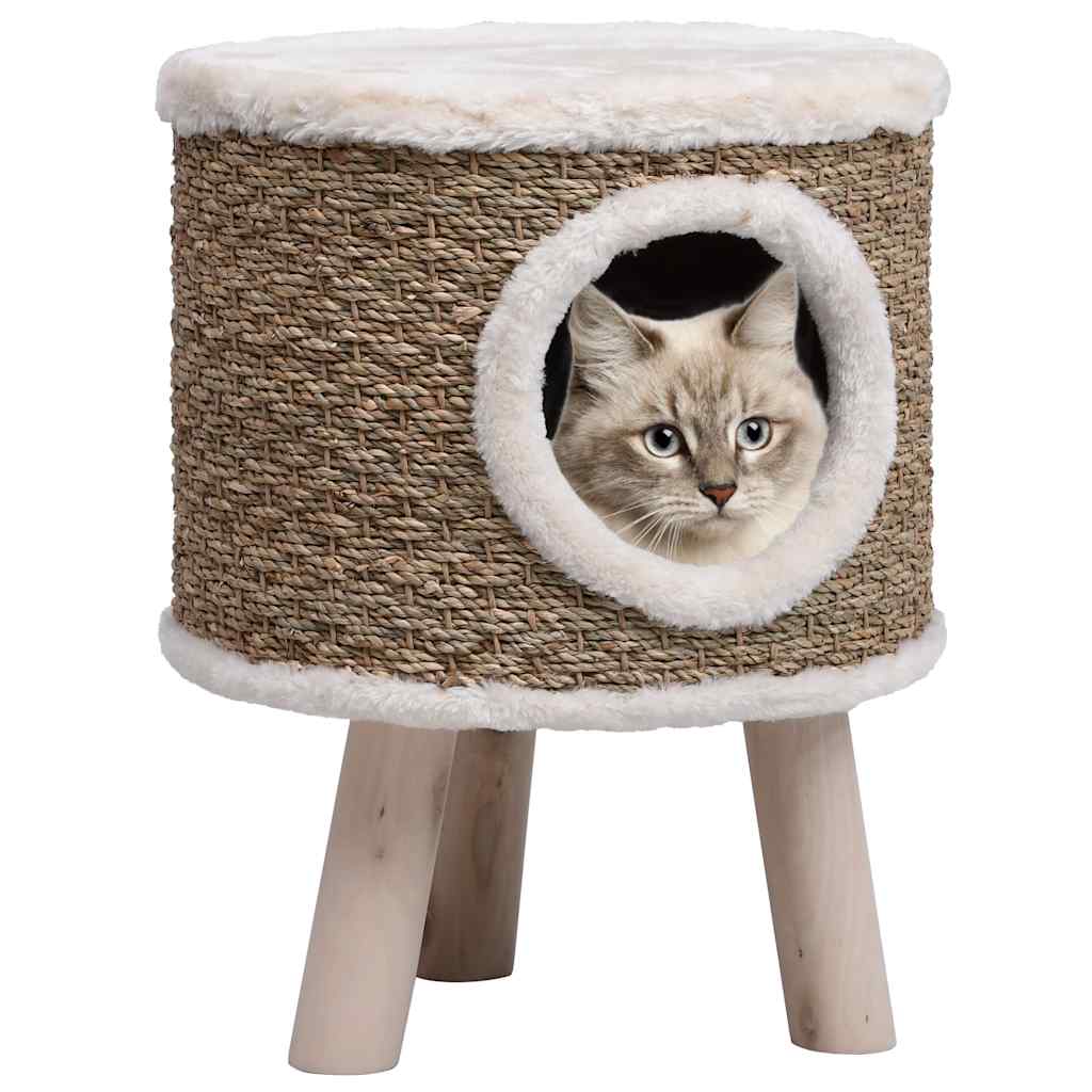 KFX-0686653 Cozy Cat Tree with Wooden Legs and Seagrass Scratching Mat - 41 cm