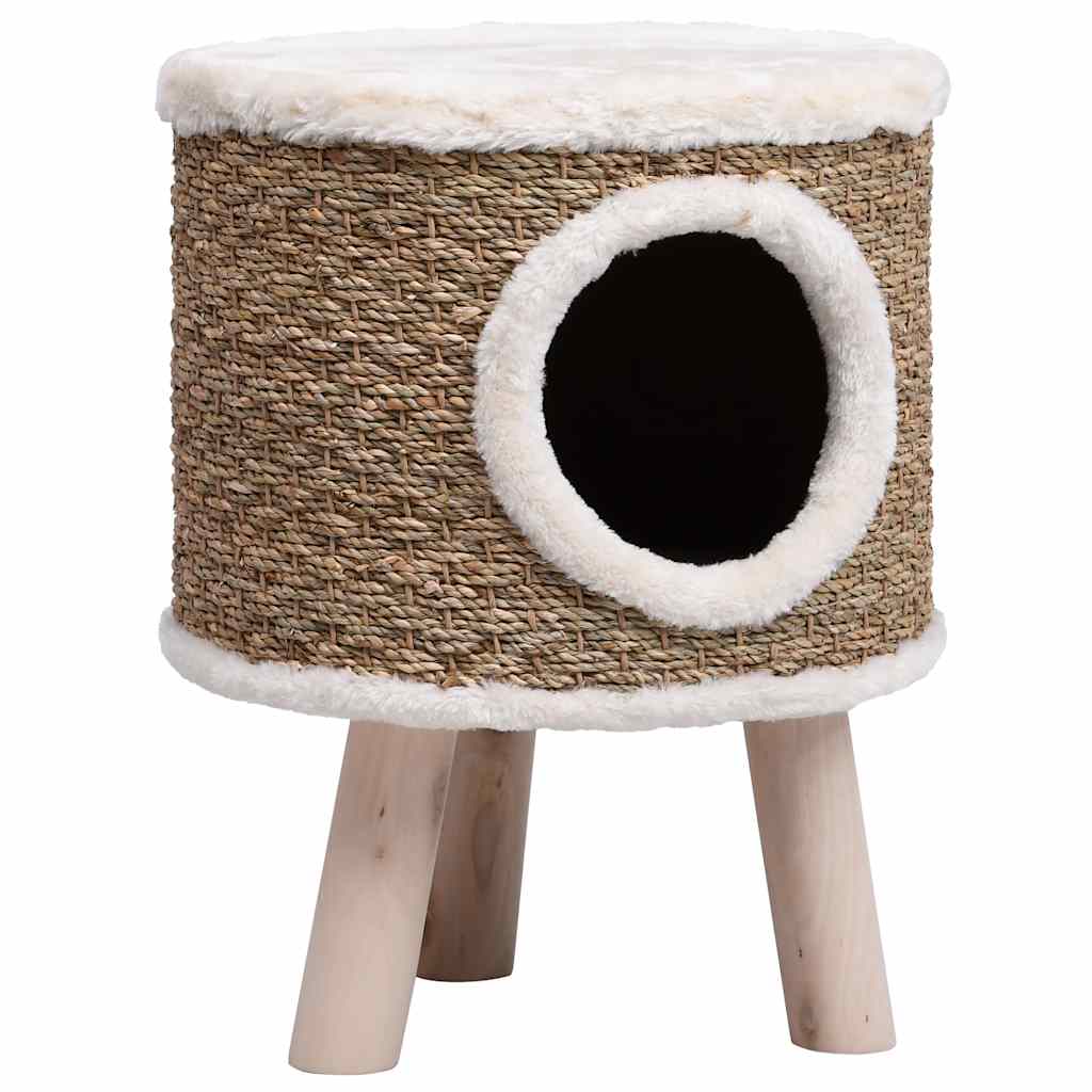 KFX-0686653 Cozy Cat Tree with Wooden Legs and Seagrass Scratching Mat - 41 cm