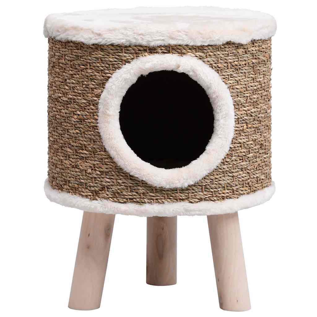 KFX-0686653 Cozy Cat Tree with Wooden Legs and Seagrass Scratching Mat - 41 cm