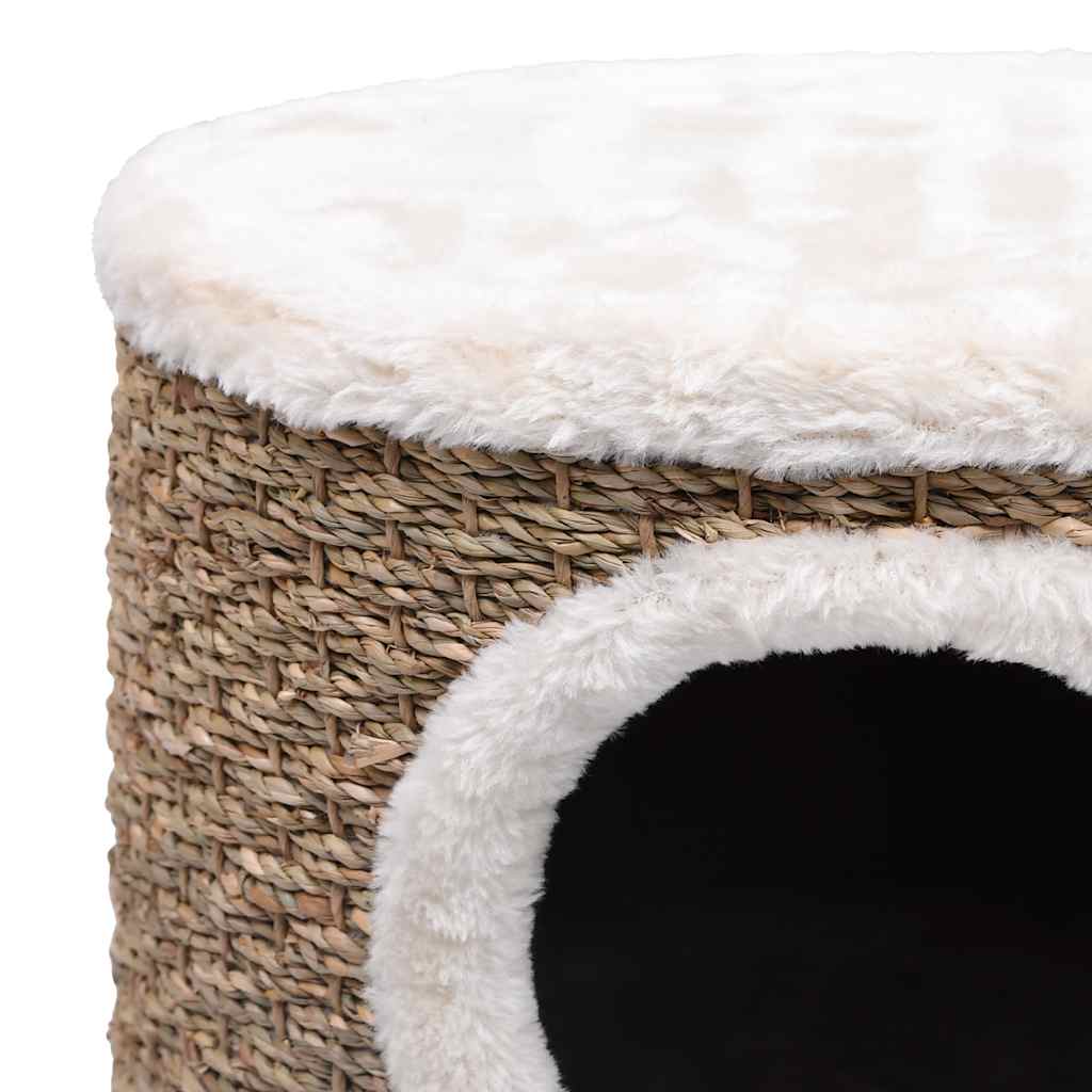 KFX-0686653 Cozy Cat Tree with Wooden Legs and Seagrass Scratching Mat - 41 cm
