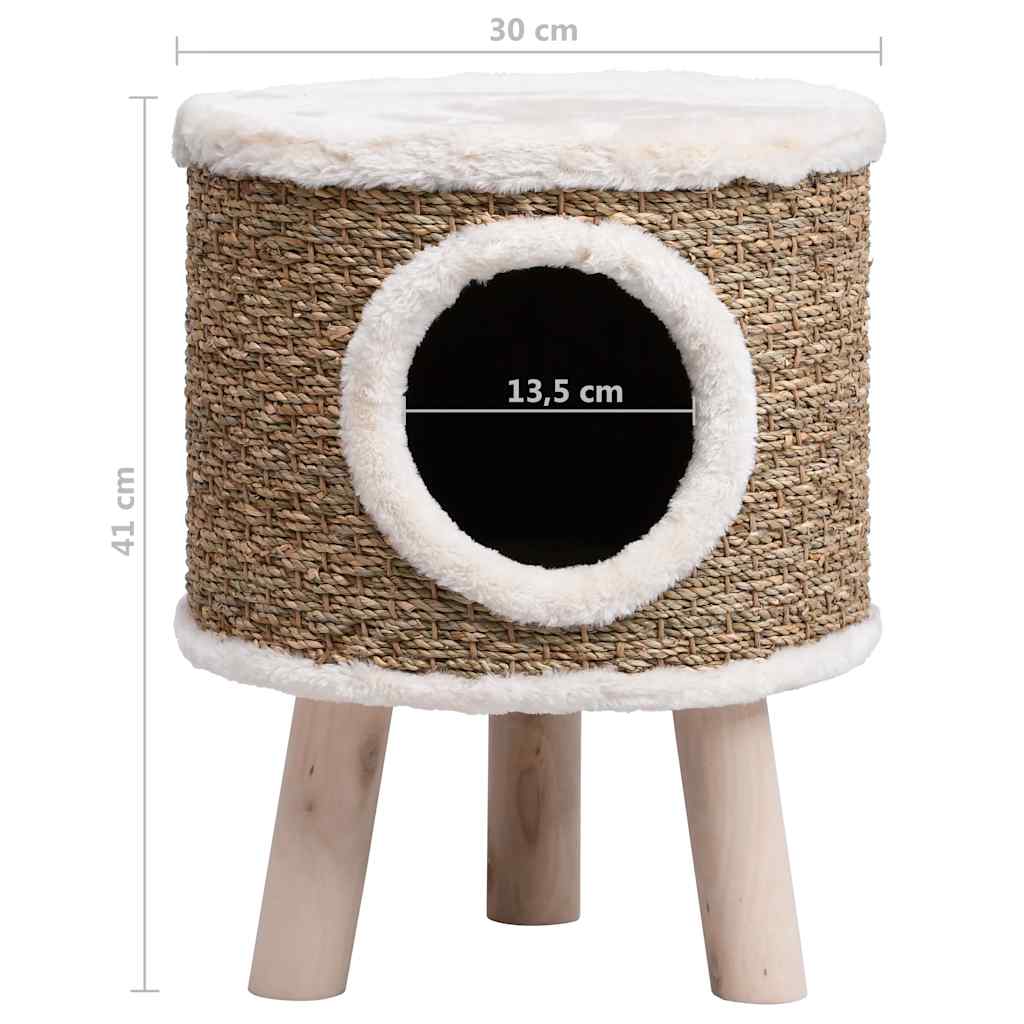 KFX-0686653 Cozy Cat Tree with Wooden Legs and Seagrass Scratching Mat - 41 cm
