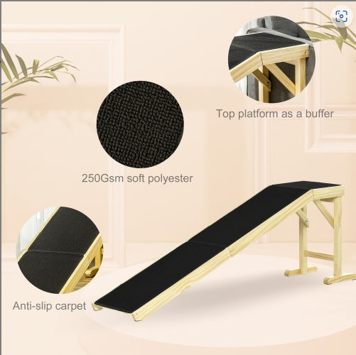 KFX-0688829 Dog Bed Ramp with Non-Slip Surface and Sturdy Wooden Construction, 74" x 16" x 25"