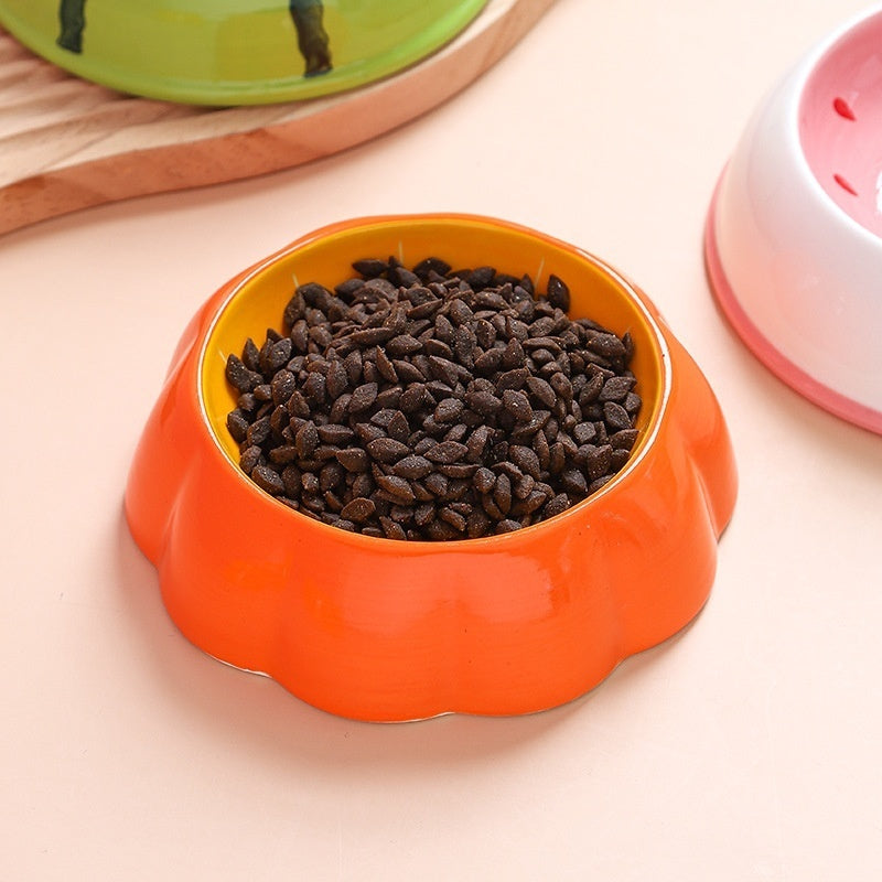 KFX-0689341 Ceramic Cat Bowl with Non-Slip Design for Water and Food – Watermelon, Orange, Strawberry Patterns