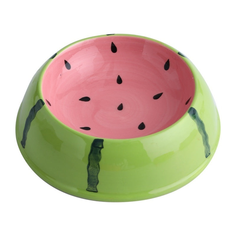 KFX-0689341 Ceramic Cat Bowl with Non-Slip Design for Water and Food – Watermelon, Orange, Strawberry Patterns
