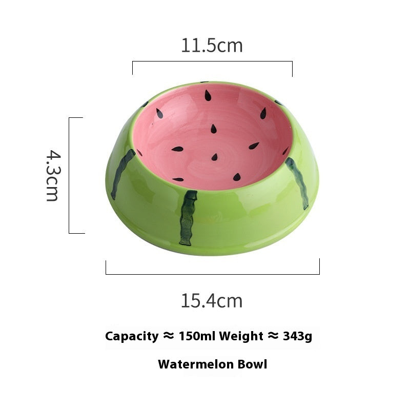 KFX-0689341 Ceramic Cat Bowl with Non-Slip Design for Water and Food – Watermelon, Orange, Strawberry Patterns