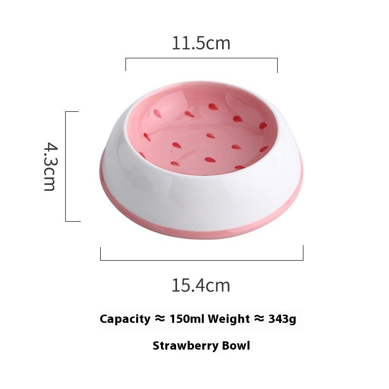 KFX-0689341 Ceramic Cat Bowl with Non-Slip Design for Water and Food – Watermelon, Orange, Strawberry Patterns