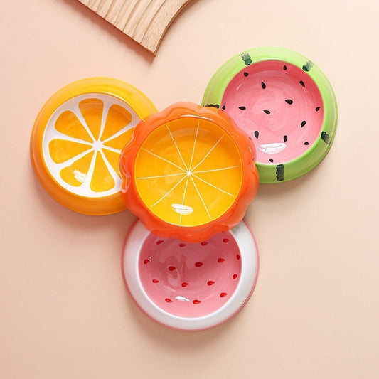 KFX-0689341 Ceramic Cat Bowl with Non-Slip Design for Water and Food – Watermelon, Orange, Strawberry Patterns