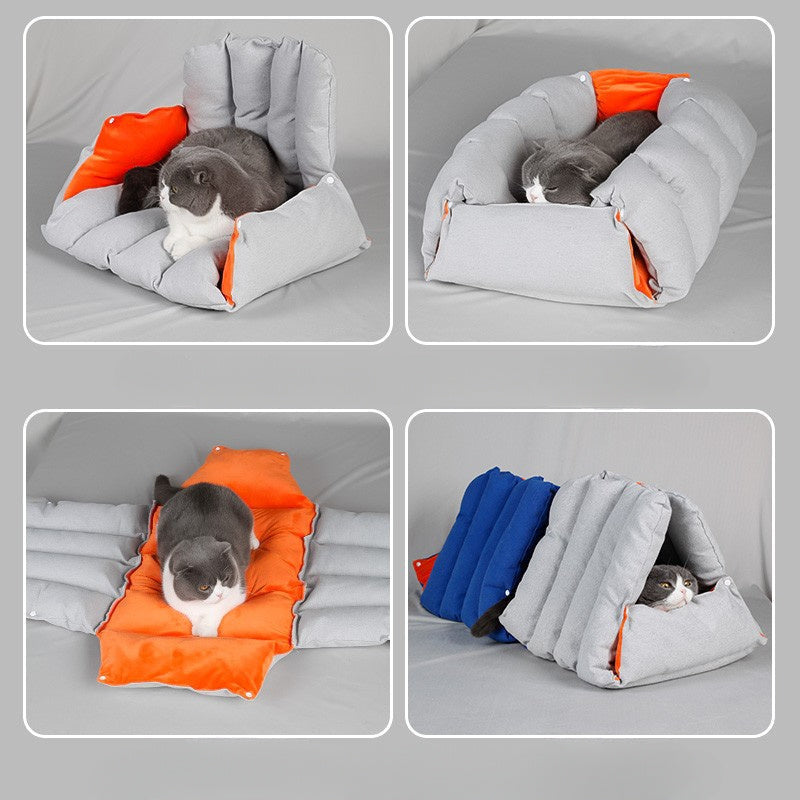 KFX-0690621 Triangular Multi-Purpose Pet Nest with Removable Cotton Cover for Cats - Warm Autumn/Winter Design
