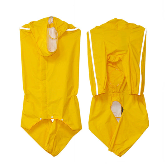 KFX-0690749 Dog Rain Poncho for Medium and Large Breeds – Light, Soft, Easy-Clean Material with Removable Tail Cover and Open Back Zipper