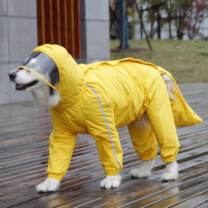KFX-0690749 Dog Rain Poncho for Medium and Large Breeds – Light, Soft, Easy-Clean Material with Removable Tail Cover and Open Back Zipper