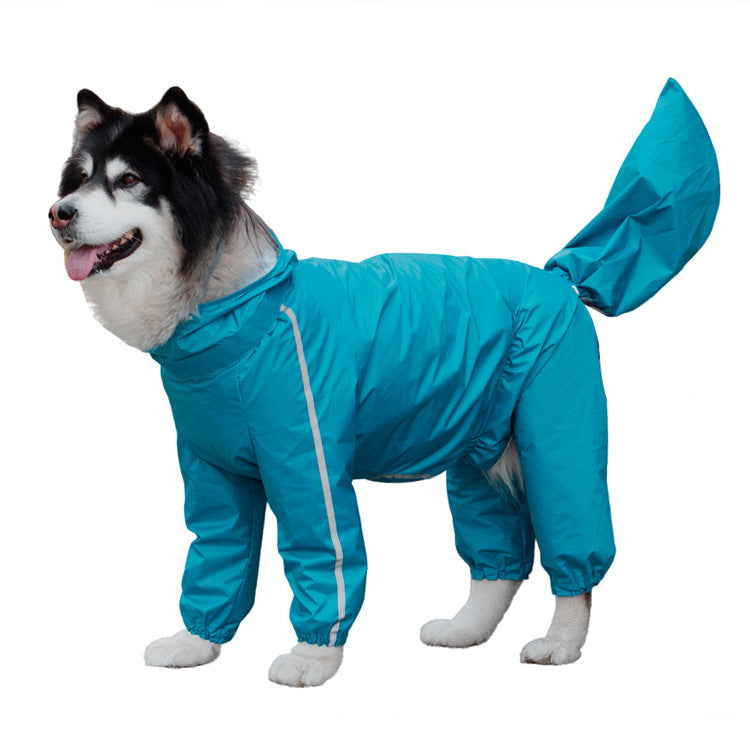 KFX-0690749 Dog Rain Poncho for Medium and Large Breeds – Light, Soft, Easy-Clean Material with Removable Tail Cover and Open Back Zipper