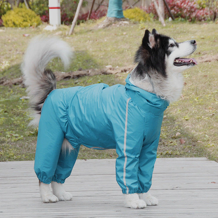 KFX-0690749 Dog Rain Poncho for Medium and Large Breeds – Light, Soft, Easy-Clean Material with Removable Tail Cover and Open Back Zipper
