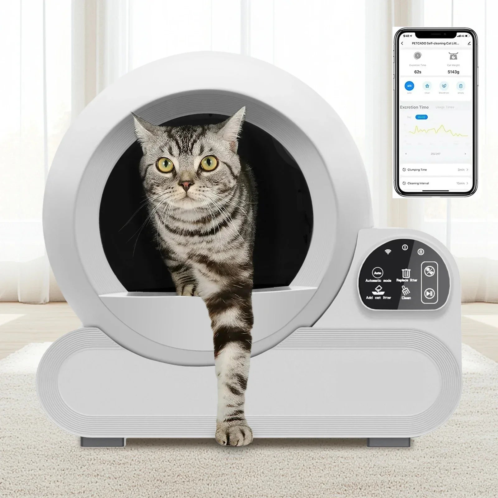 KFX-069075 Ultra Large 70L Automatic Smart Cat Litter Box with APP Control, Self-Cleaning Feature, Eco-Friendly Design