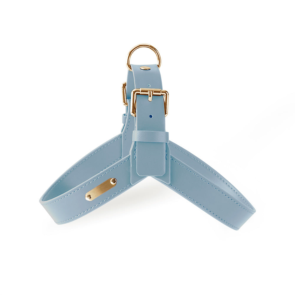 KFX-0692413 Pet Cat and Dog Leather Chest Strap Harness in Bright Black, Aqua Blue, Crystal Pink, Deer Brown