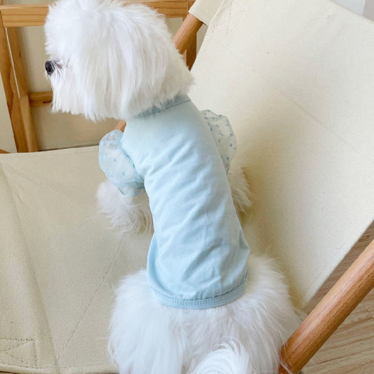 KFX-0693693 Mesh Puff Sleeve Dog Apparel for Small Breeds - Blue, White, Pink