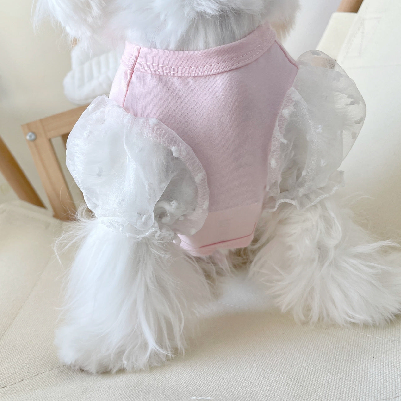 KFX-0693693 Mesh Puff Sleeve Dog Apparel for Small Breeds - Blue, White, Pink