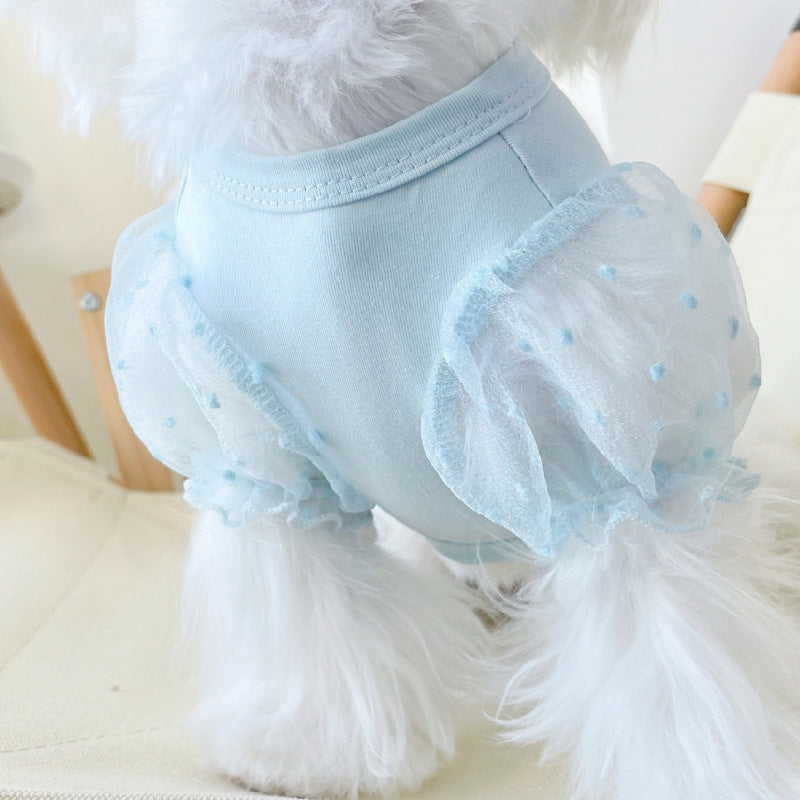 KFX-0693693 Mesh Puff Sleeve Dog Apparel for Small Breeds - Blue, White, Pink