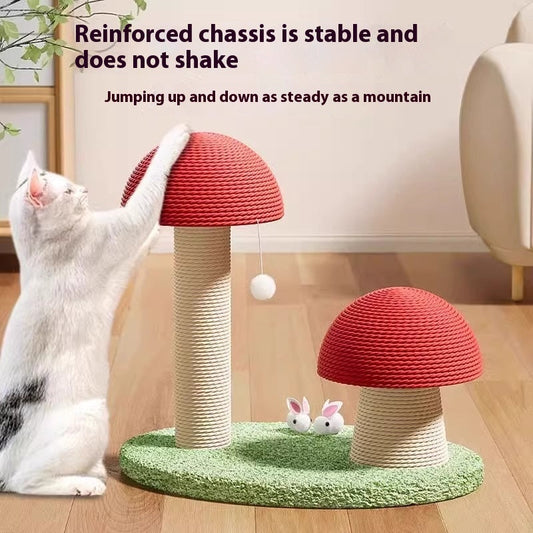 KFX-0693949 Red Mushroom Cat Scratching Pole with Sisal Hemp Rope and Large Density Plate Base