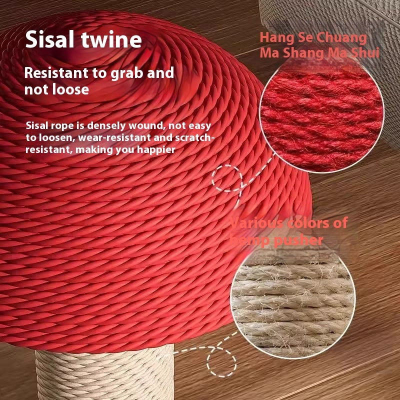 KFX-0693949 Red Mushroom Cat Scratching Pole with Sisal Hemp Rope and Large Density Plate Base