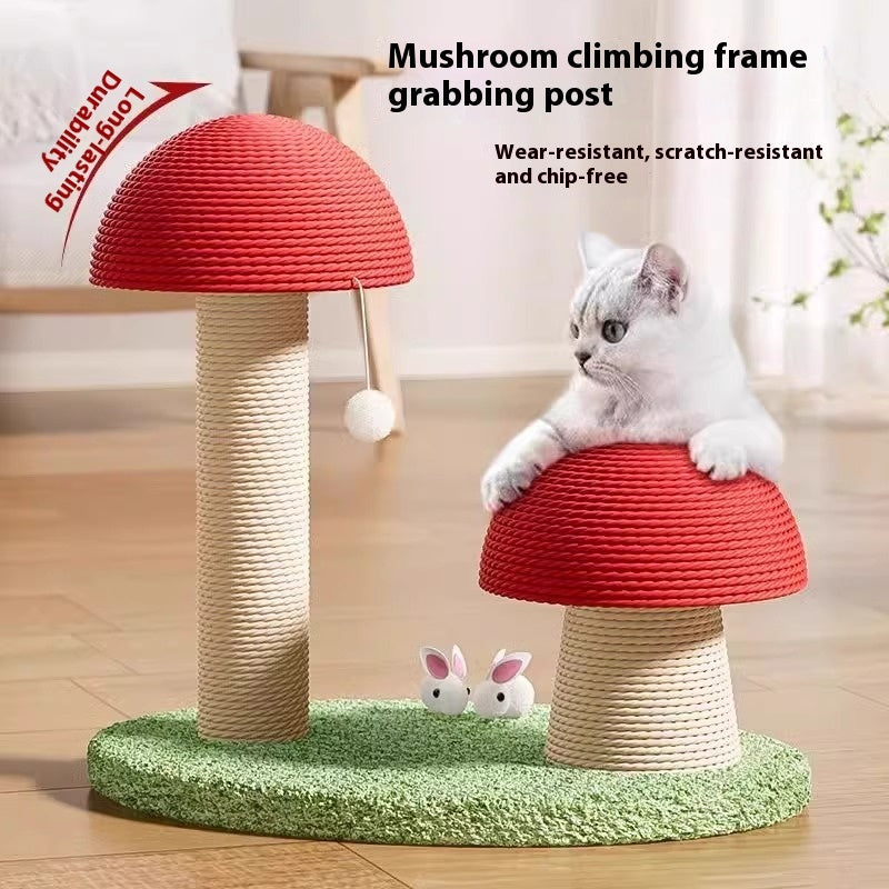 KFX-0693949 Red Mushroom Cat Scratching Pole with Sisal Hemp Rope and Large Density Plate Base