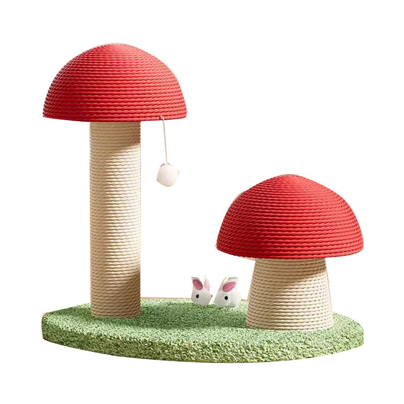 KFX-0693949 Red Mushroom Cat Scratching Pole with Sisal Hemp Rope and Large Density Plate Base