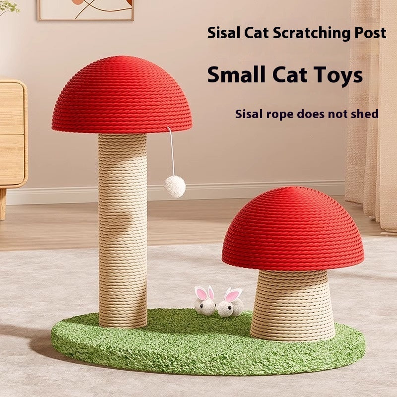KFX-0693949 Red Mushroom Cat Scratching Pole with Sisal Hemp Rope and Large Density Plate Base