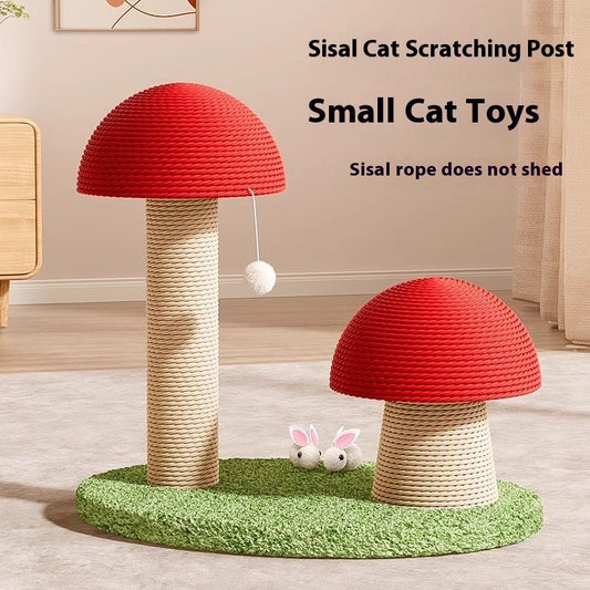 KFX-0693949 Red Mushroom Cat Scratching Pole with Sisal Hemp Rope and Large Density Plate Base