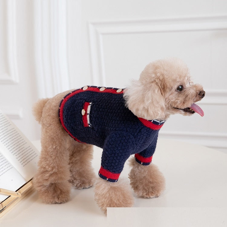 KFX-0696893 Classic Bejirog Stylish Sweater Cardigan for Pets in Blue and Pink, Sizes XS to 3XL