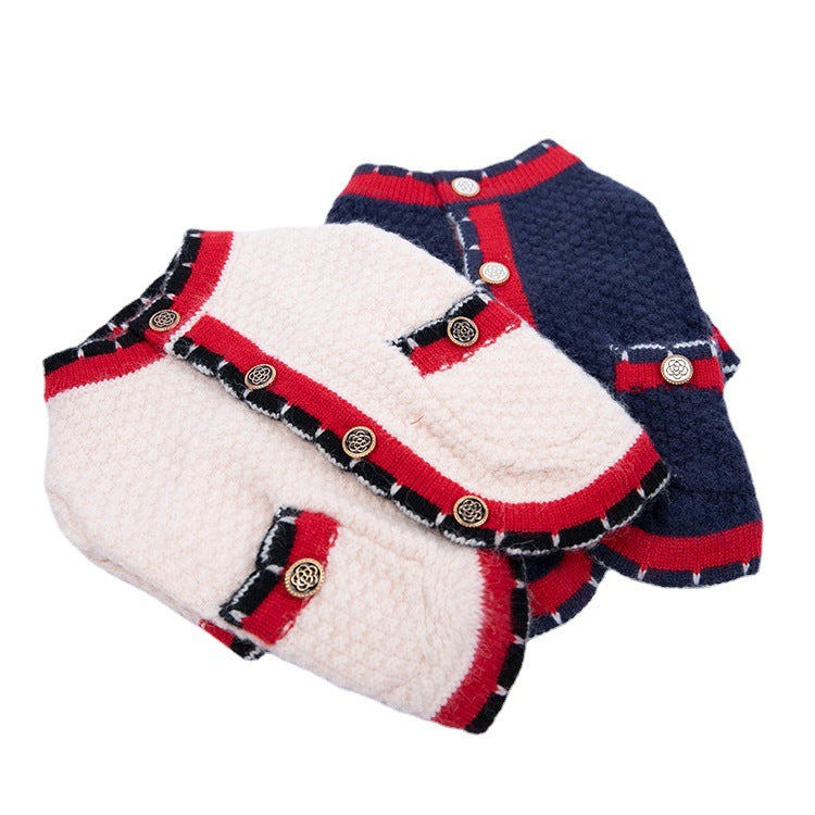 KFX-0696893 Classic Bejirog Stylish Sweater Cardigan for Pets in Blue and Pink, Sizes XS to 3XL