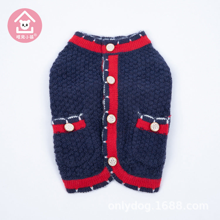 KFX-0696893 Classic Bejirog Stylish Sweater Cardigan for Pets in Blue and Pink, Sizes XS to 3XL