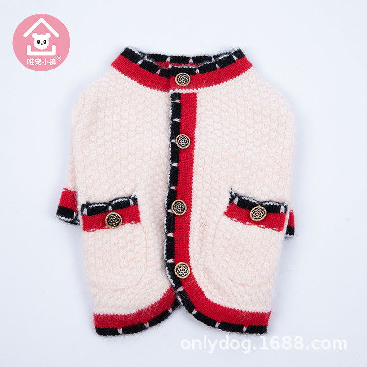 KFX-0696893 Classic Bejirog Stylish Sweater Cardigan for Pets in Blue and Pink, Sizes XS to 3XL