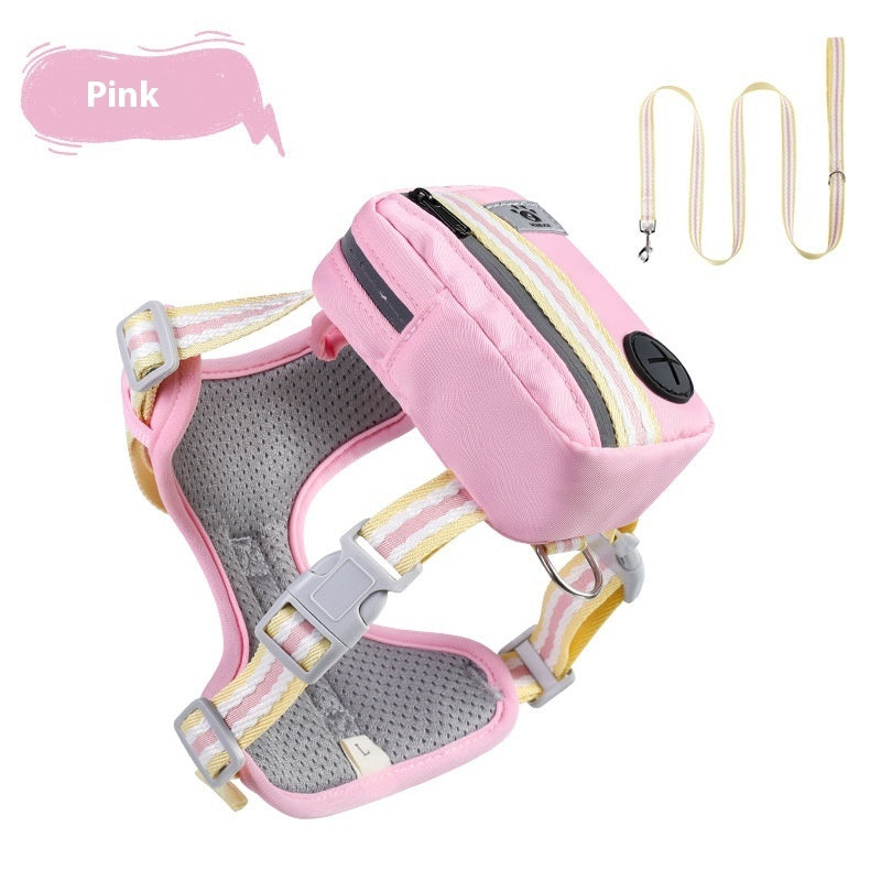 KFX-0698173 Explosion-Proof Anti-Strangulation Pet Harness with 1.5m Traction Rope in Pink, Yellow, Green, and Lake Blue