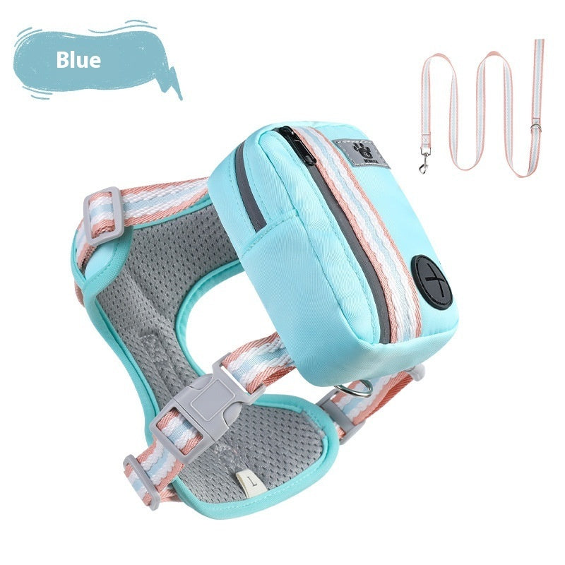 KFX-0698173 Explosion-Proof Anti-Strangulation Pet Harness with 1.5m Traction Rope in Pink, Yellow, Green, and Lake Blue
