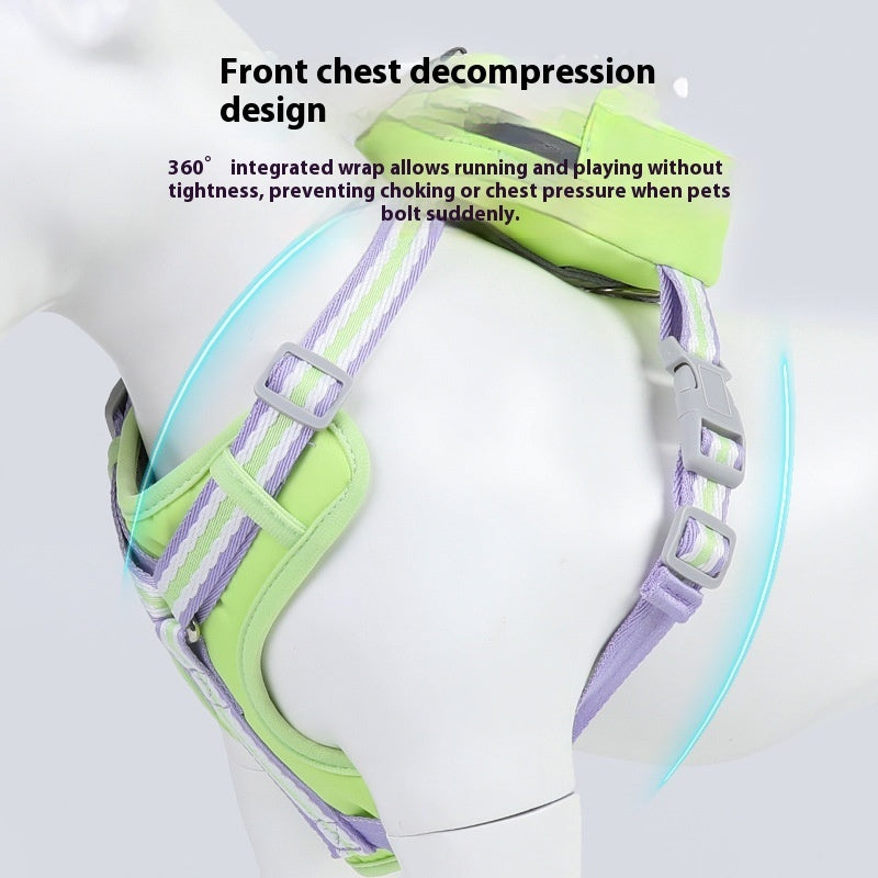 KFX-0698173 Explosion-Proof Anti-Strangulation Pet Harness with 1.5m Traction Rope in Pink, Yellow, Green, and Lake Blue