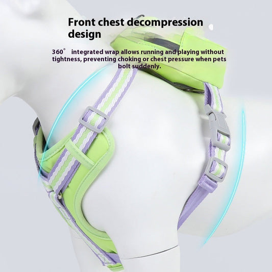 KFX-0698173 Explosion-Proof Anti-Strangulation Pet Harness with 1.5m Traction Rope in Pink, Yellow, Green, and Lake Blue