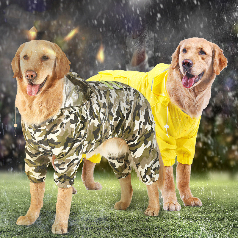 KFX-0699453 Reflective Hooded Raincoat for Dogs - Yellow, Pink, Camouflage, Green - Sizes 3XL to 7XL