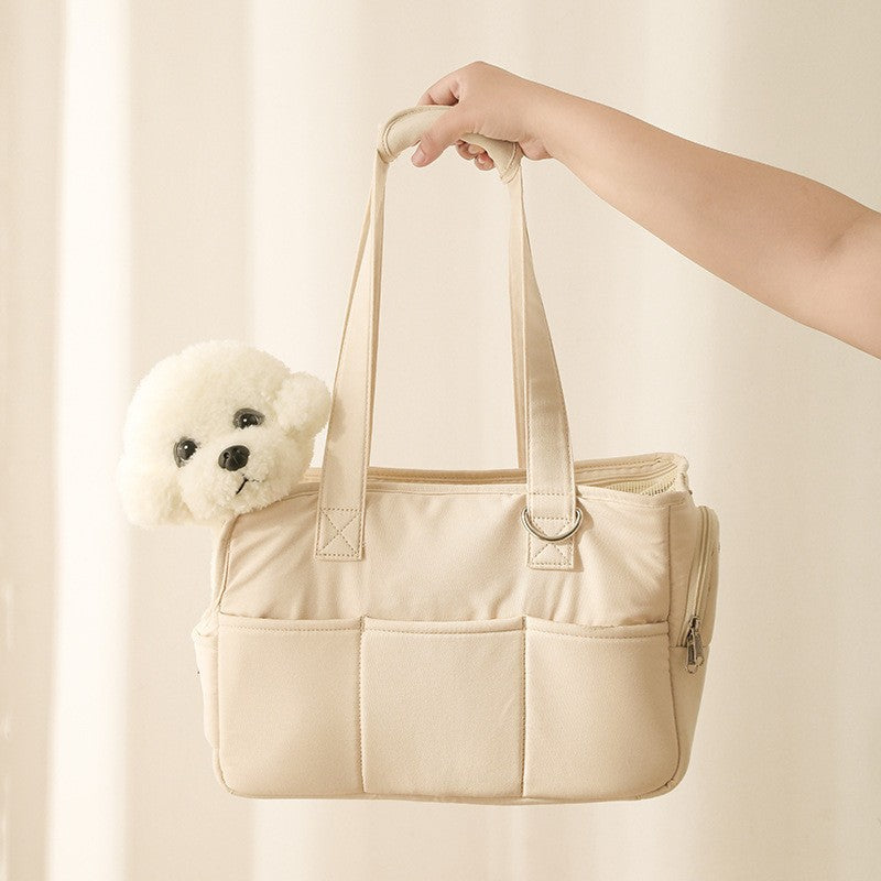KFX-0701117 Large Capacity Cotton Pet Outing Bag for Dogs and Cats - Off-White, Peach, Light Gray