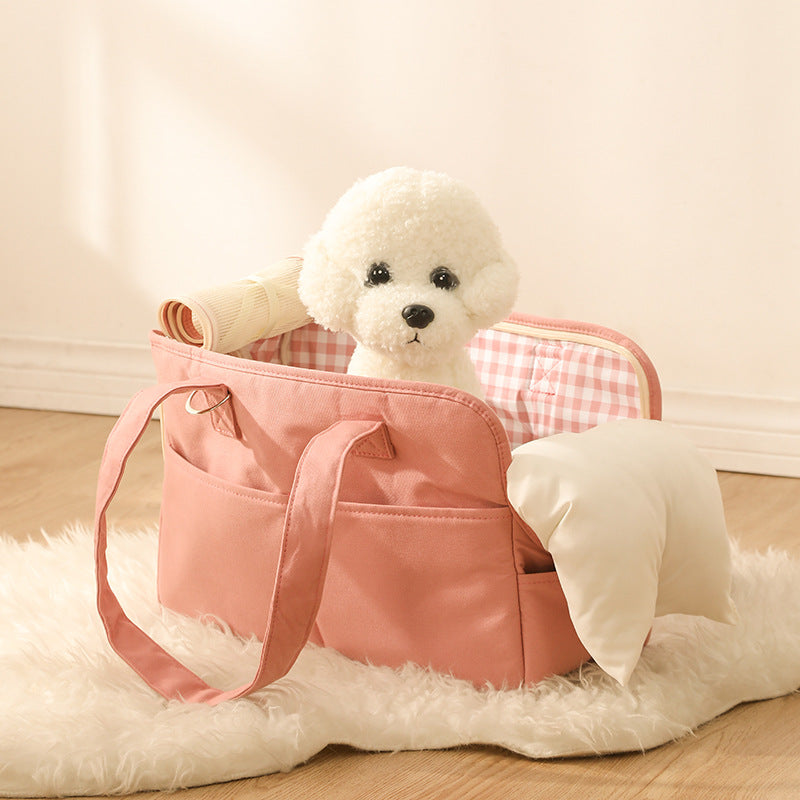 KFX-0701117 Large Capacity Cotton Pet Outing Bag for Dogs and Cats - Off-White, Peach, Light Gray