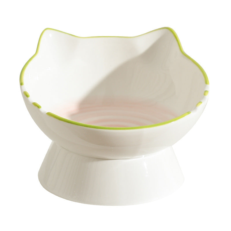 KFX-0704829 Hand-Painted Ceramic Cat Bowl with Ears - Unique Pet Tableware for Cats