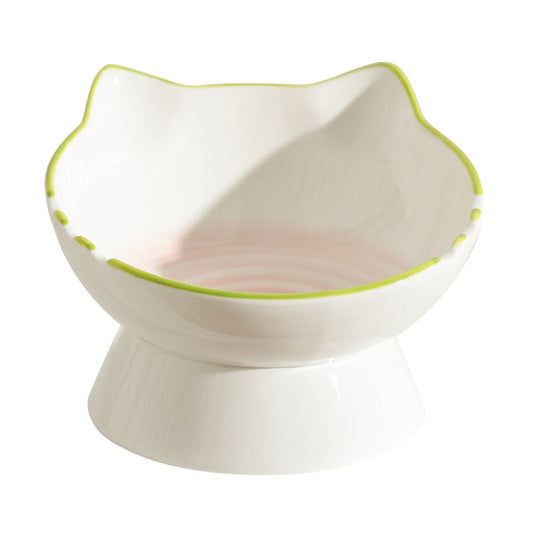 KFX-0704829 Hand-Painted Ceramic Cat Bowl with Ears - Unique Pet Tableware for Cats