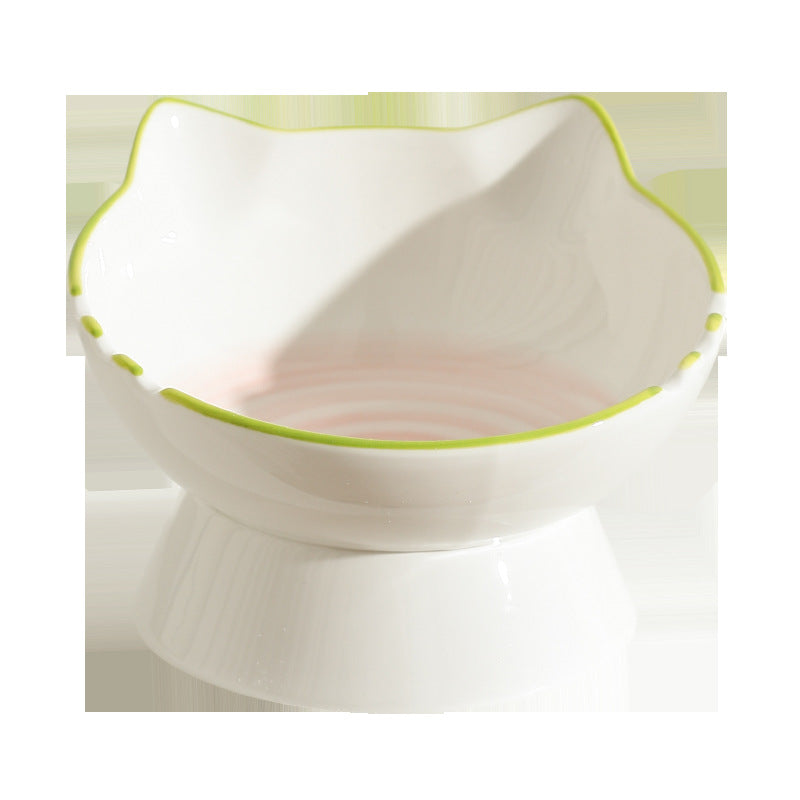 KFX-0704829 Hand-Painted Ceramic Cat Bowl with Ears - Unique Pet Tableware for Cats