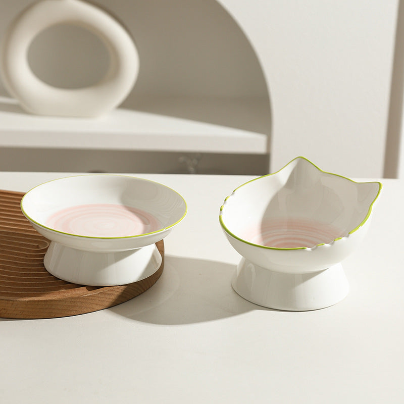 KFX-0704829 Hand-Painted Ceramic Cat Bowl with Ears - Unique Pet Tableware for Cats