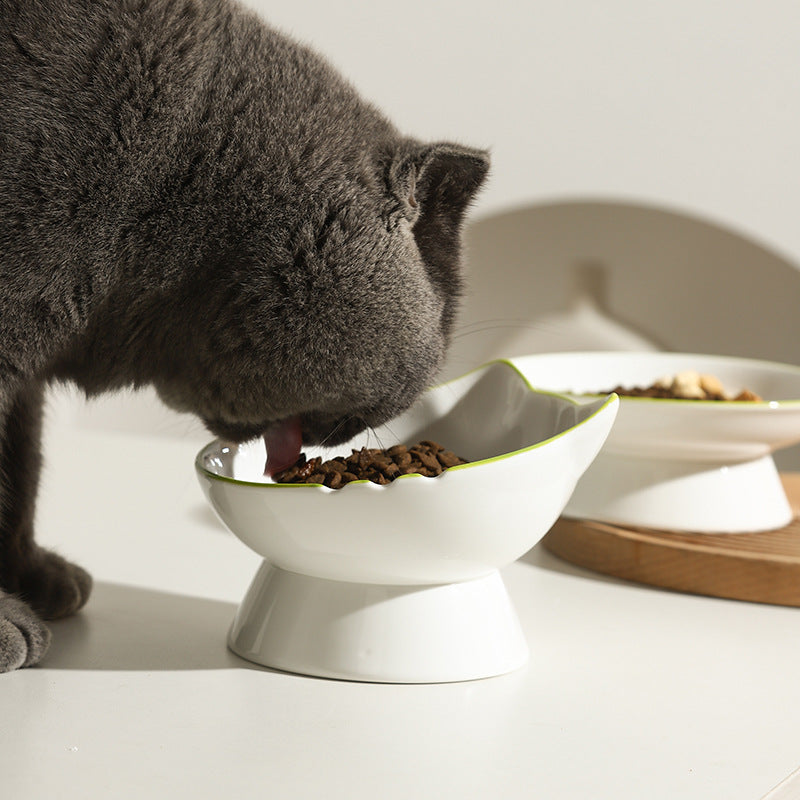KFX-0704829 Hand-Painted Ceramic Cat Bowl with Ears - Unique Pet Tableware for Cats