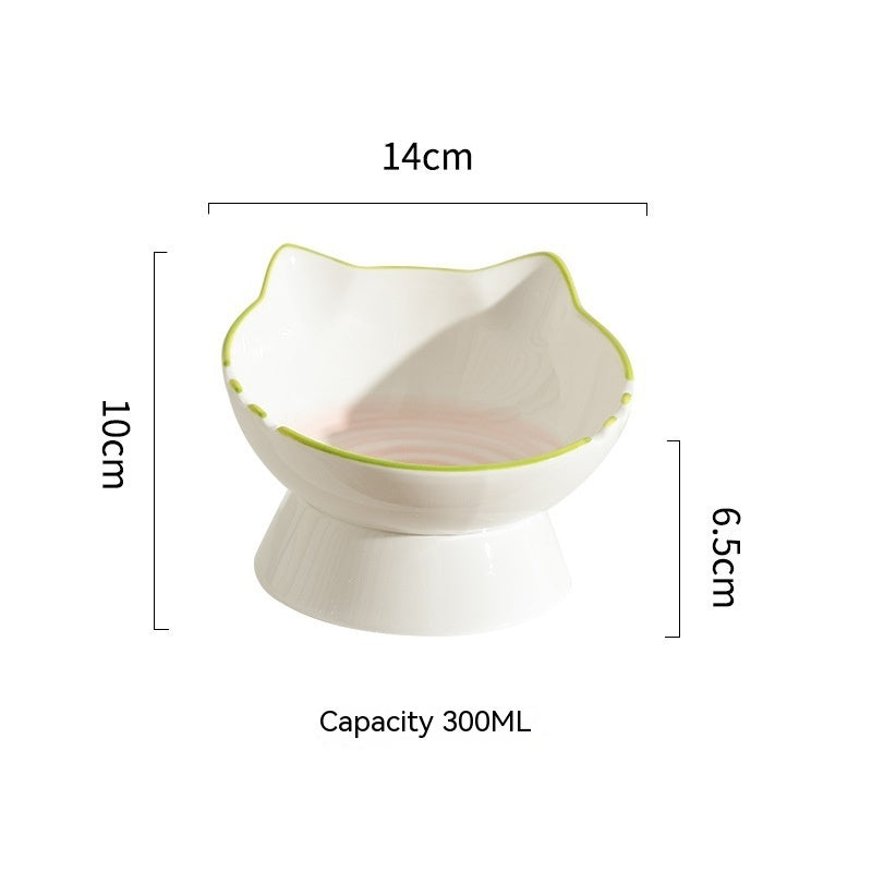 KFX-0704829 Hand-Painted Ceramic Cat Bowl with Ears - Unique Pet Tableware for Cats