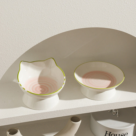 KFX-0704829 Hand-Painted Ceramic Cat Bowl with Ears - Unique Pet Tableware for Cats