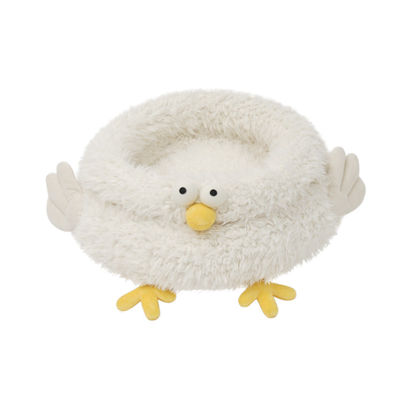 KFX-0708669 Universal Cat Bed for All Seasons - Soft Lion Velvet and Crystal Velvet, 49x49x21cm Pet Kennel in White