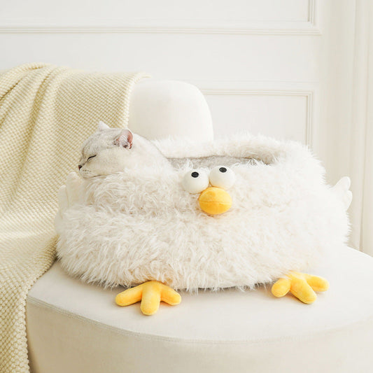 KFX-0708669 Universal Cat Bed for All Seasons - Soft Lion Velvet and Crystal Velvet, 49x49x21cm Pet Kennel in White